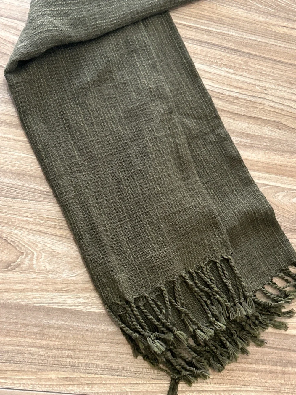 Olive Green Hand Loom Textile Hand Tied Tassels Travel Scarf Wrap Towel Sarong